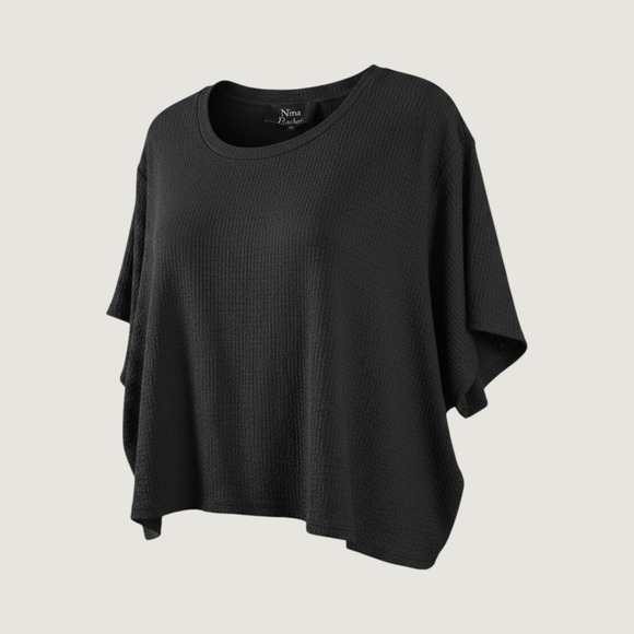 Nina Parker Tops - Nina Parker x Macys Womens 4X Black Beauty Crinkle Knit Boxy Top 824-CSB194BW